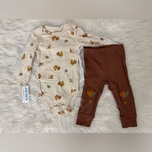 Set of Carter's Cream and Brown Turkey Print Baby Set